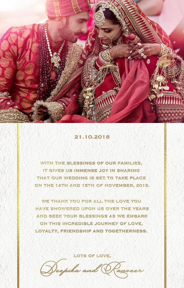 Deepika`s first post shared her wedding card and a beautiful wedding picture with Ranveer Singh, now adored by 80.2M followers.